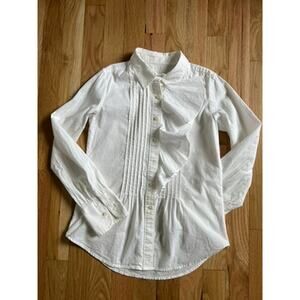 Ralph Lauren White Ruffle Cotton Blouse Tuxedo Pleat Top Regency (Girl size 8)